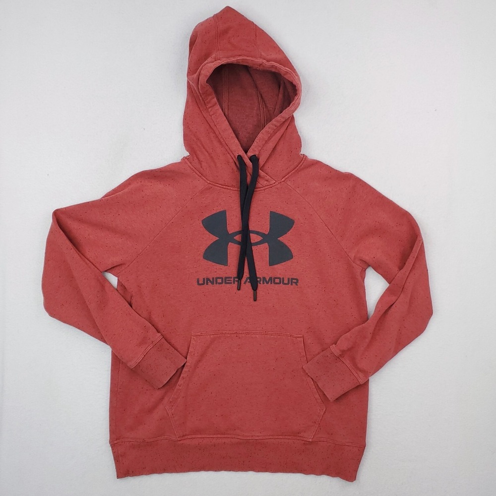 Under Armour Hoodie Womens Small Red Speckled Pullover Sweater Sweatshirt Loose